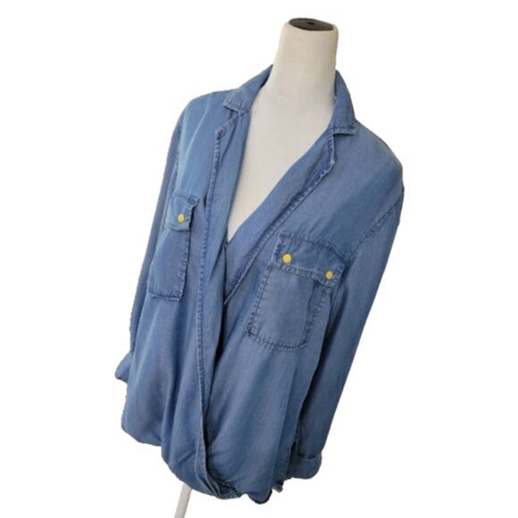 Michael Kors Chambray Blouse Top Women's Small Blue Lyocell Surplice Crossover - Picture 2 of 9